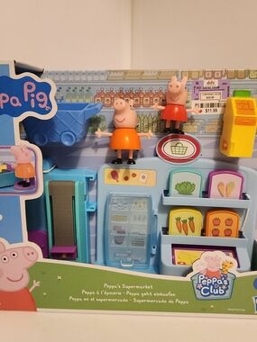 Peppa Pig Supermarket Playset with Pink Figures and Orange Outfits